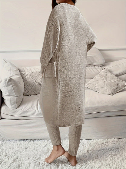 Cozy Fleece Home Suit Set – Women’s Thick Winter Pajama Lounge Set