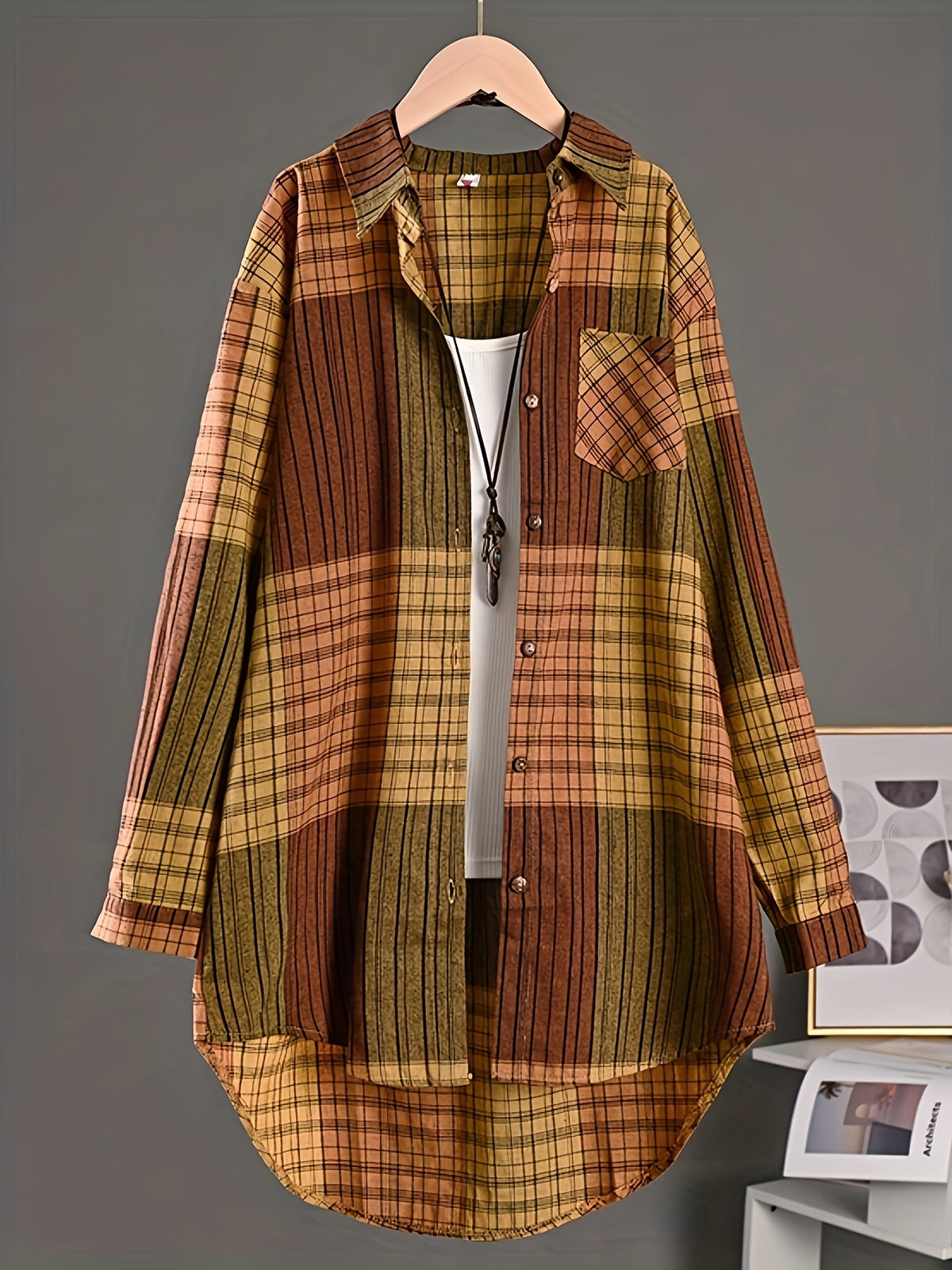 Women’s Vintage Plaid Shirt – Loose Button-Up All-Season Top