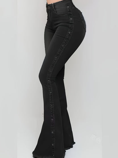 Jeans évasés taille haute pour femme – Denim élégant à jambes larges et extensibles