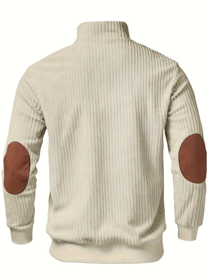 Pull Homme Demi-Zip Col Droit – Sweat Rétro Chaud et Côtelé