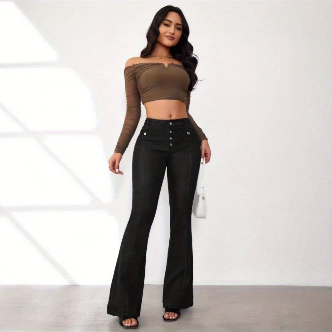 Jean évasé taille haute pour femme – Patte d'éléphant vintage extensible