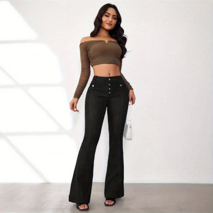 Jean évasé taille haute pour femme – Patte d'éléphant vintage extensible