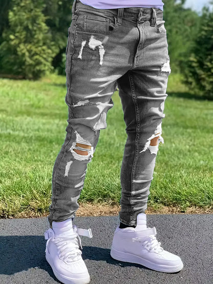 Men’s Ripped Straight Jeans – Stretch Streetwear Denim Pants