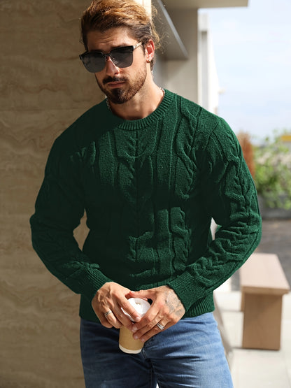 Suéter de punto a rayas para hombre – Suéter suave con cuello redondo y ribete acanalado