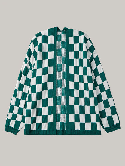 Cardigan vichy rouge et blanc – Pull en maille douillet pour femme automne/hiver