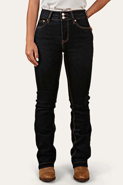 Women’s High-Rise Bootcut Jeans – Tummy Control Double-Button Denim