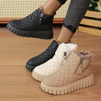 Bottines Femme en Fausse Fourrure – Chaussures d'Hiver Zippées avec Soutien de la Voûte Plantaire et Adhérence