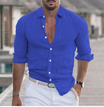 Chemise en coton à manches longues Loom & Soul™ pour homme – Haut décontracté uni boutonné