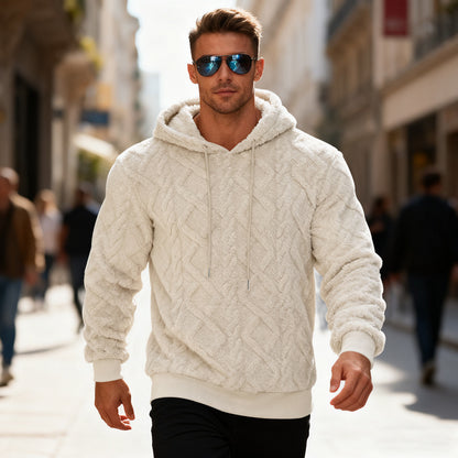Men’s Plush Fleece Hoodie – Loose Fit Winter Pullover Sweatshirt