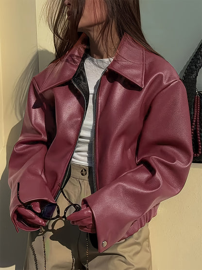 Veste de moto rétro pour femme – Manteau décontracté classique à revers toutes saisons