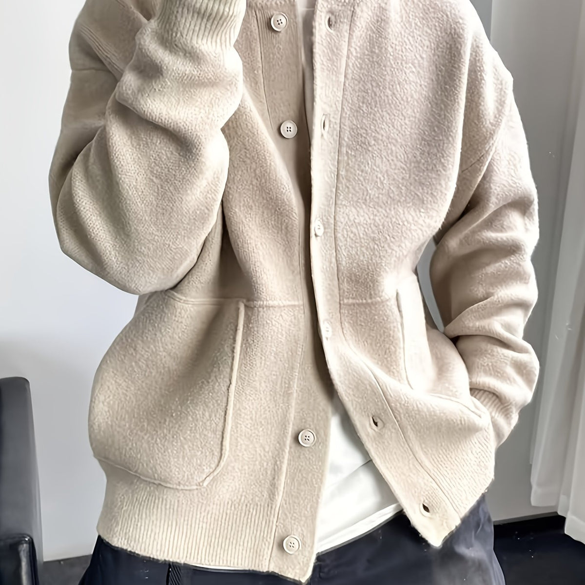Gilet épais en maille pour homme – Veste pull chaude boutonnée