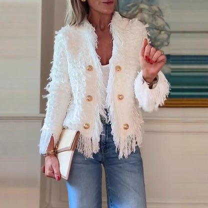 Veste élégante à pompons pour femme – Coupe ajustée style citadin