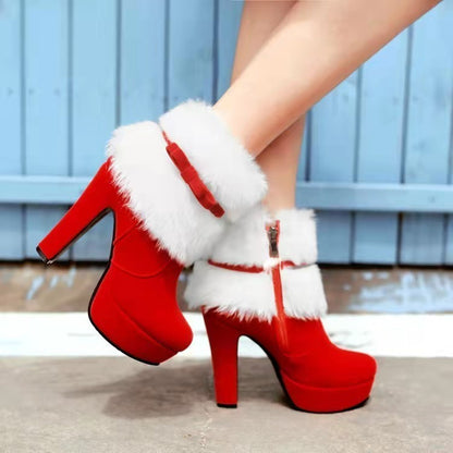 Loom & Soul Plush Winter High-Heel Martin Boots – Elegant Holiday Comfort