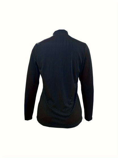 Elegant Zip-Up V-Neck Top – Women’s Solid Color Long Sleeve T-Shirt