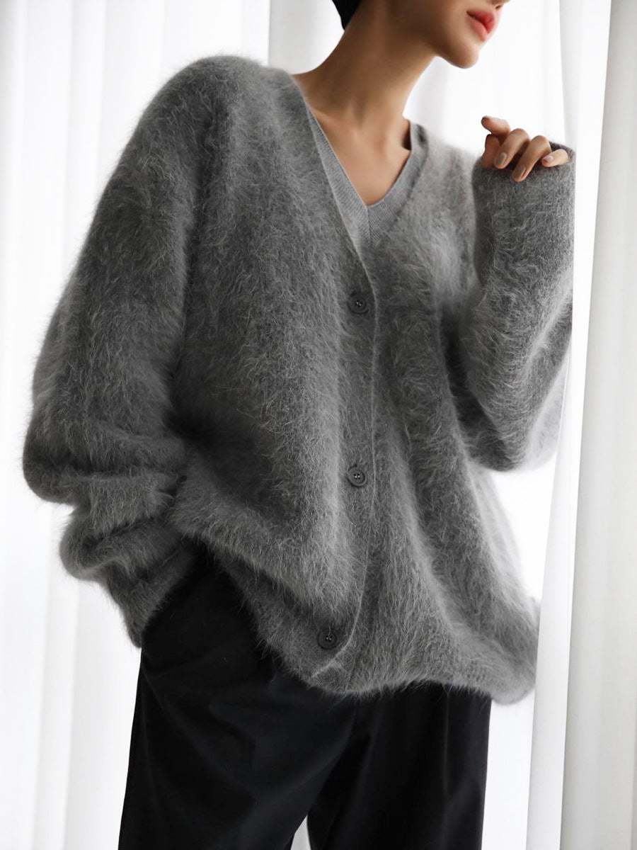 Loom & Soul™ Women’s Loose V-Neck Cardigan – Long Sleeve Knitted Button Sweater Top