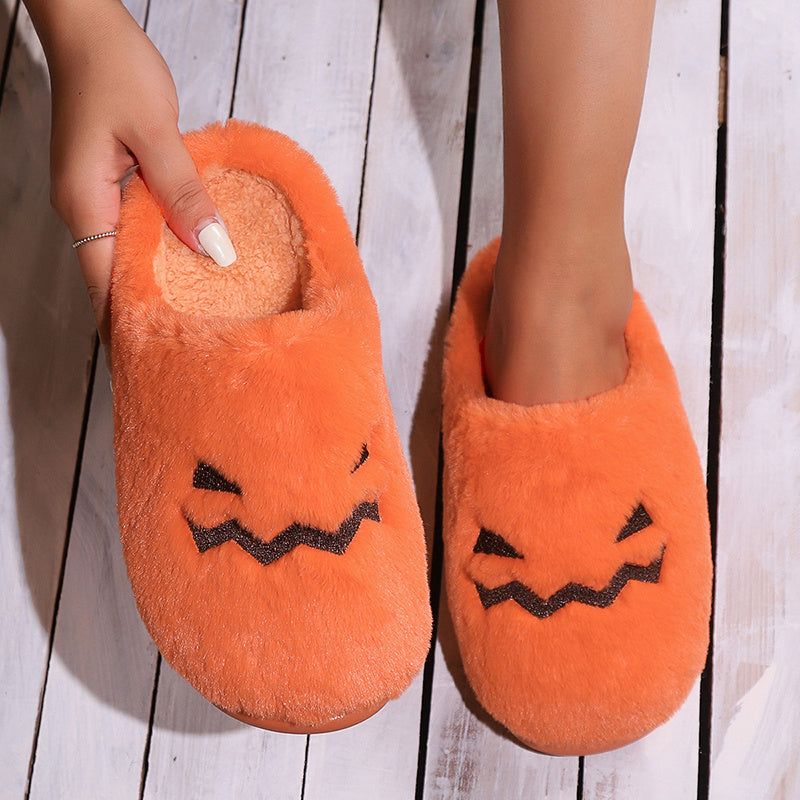 Pantuflas de calabaza de Halloween Loom & Soul – Pantuflas de invierno cálidas y afelpadas para mujer, zapatillas cómodas antideslizantes para el hogar (