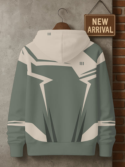 Men’s 3D D-Print Hoodie – Black & White Color-Block Street Pullover