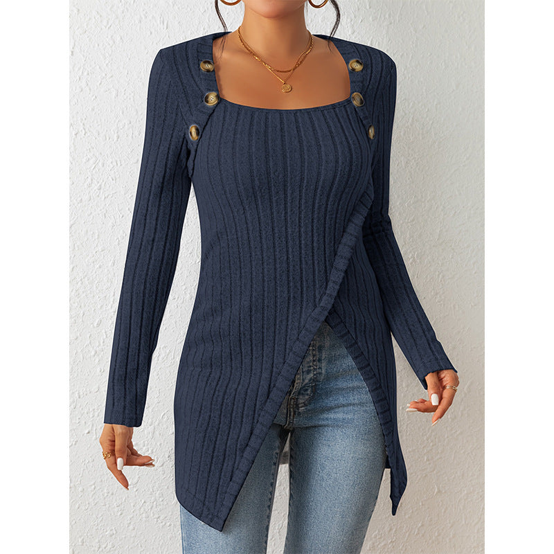 Pull fendu à col carré et épaules dénudées pour femme – Haut en maille élégant