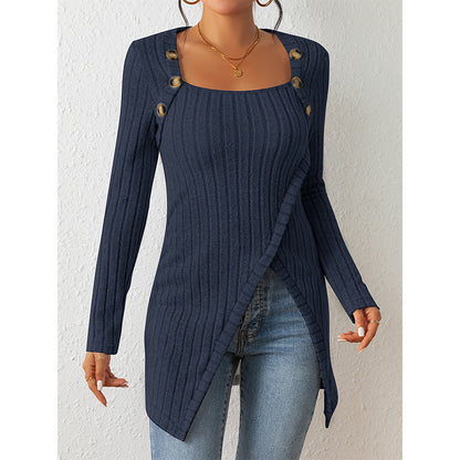 Pull fendu à col carré et épaules dénudées pour femme – Haut en maille élégant