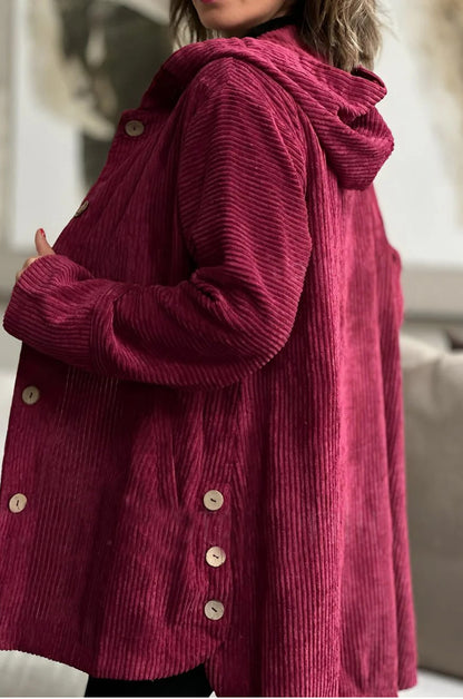 Veste à capuche en velours côtelé pour femme – Manteau chaud décontracté mi-long