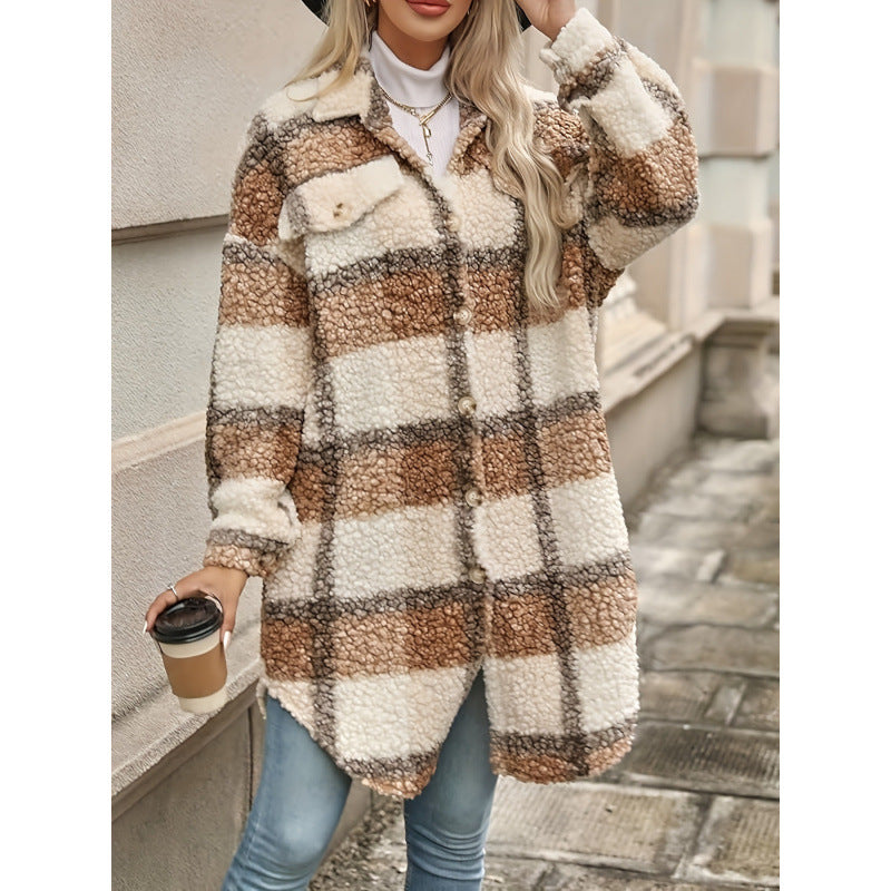 Women’s Lapel Colorblock Plaid Padded Jacket – Mori Style Fit