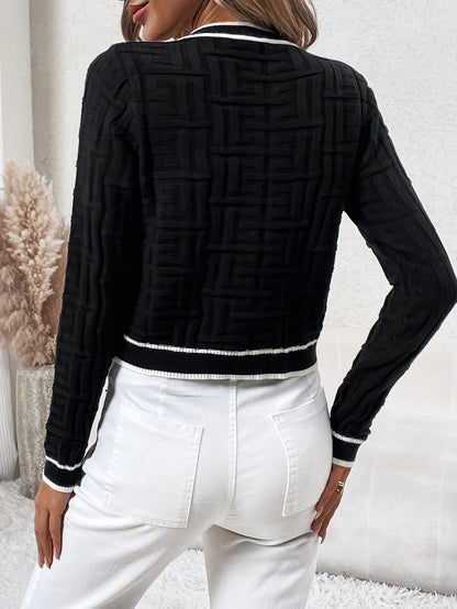 Cardigan rayé coupe ajustée – Pull élégant en maille très extensible pour le printemps et l'automne