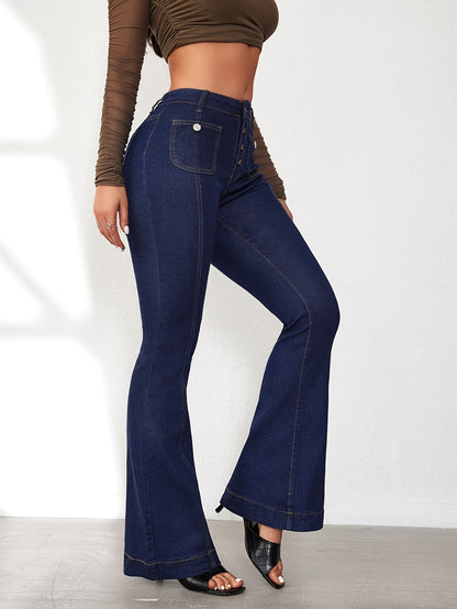 Jean évasé taille haute pour femme – Patte d'éléphant vintage extensible