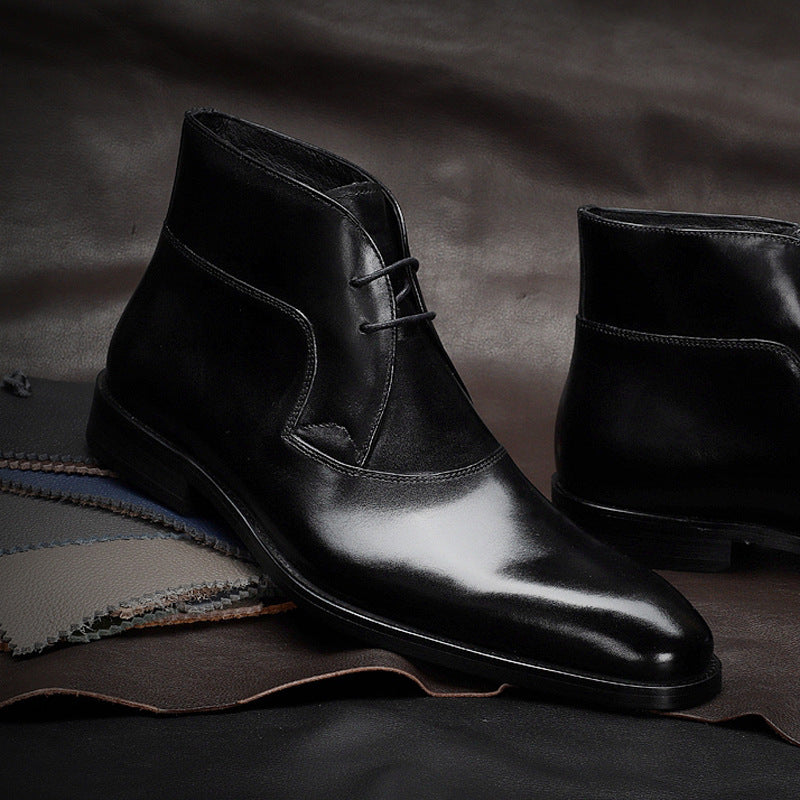 Bottes Martin en cuir véritable Loom & Soul™ pour hommes – Bottes tendance en peau de vache avec talon épais antidérapant et confort respirant