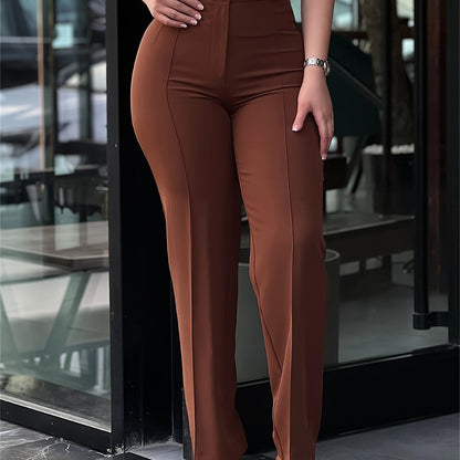 Pantalon habillé femme taille haute coupe droite – Pantalon de travail noir élégant