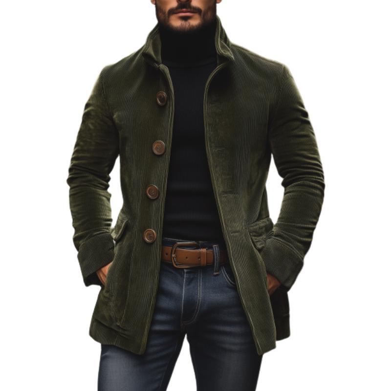 Men’s Corduroy Stand Collar Jacket – Slim Fit Button Casual Coat