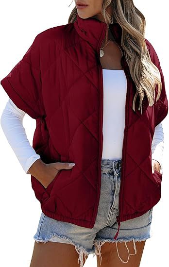 Women’s Diamond Quilted Zip Jacket – Casual Warm Pocket Coat