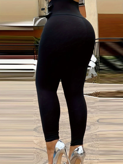 Pantalon habillé femme taille haute coupe slim à fermeture éclair – Tissu extensible