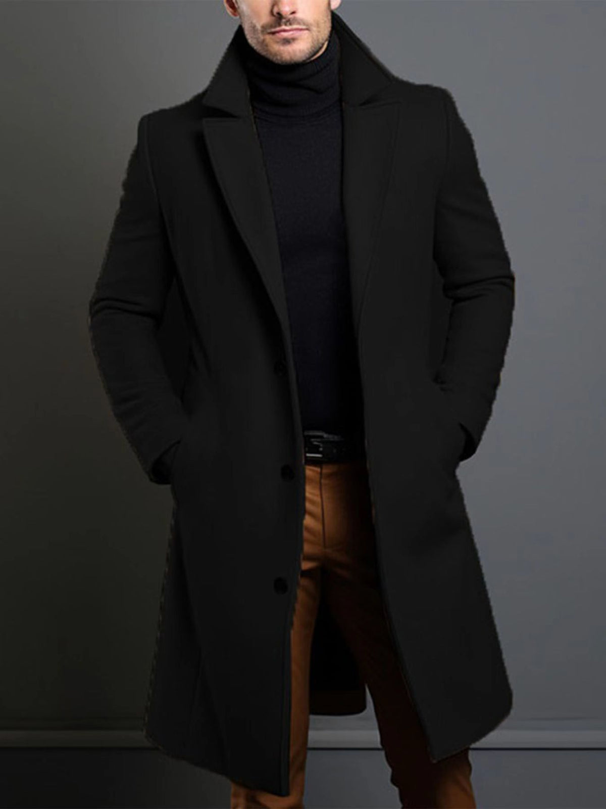 Men’s Classic Lapel Coat – Single Breasted Winter Jacket