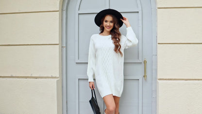 Pull Vika femme – Col rond ample en maille mi-longue