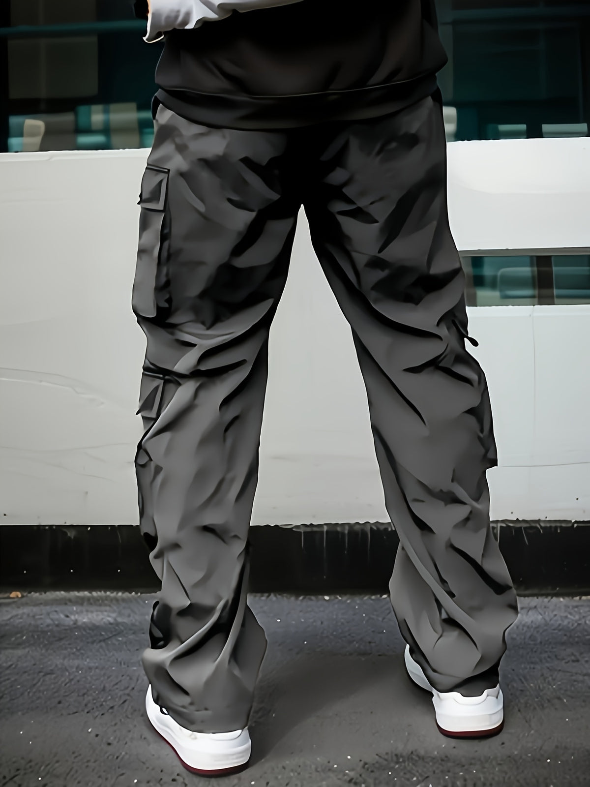 Pantalon cargo noir pour homme – Jogging d'extérieur coupe ample multi-zips pour le printemps/l'automne