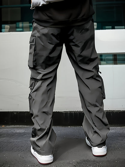 Pantalon cargo noir pour homme – Jogging d'extérieur coupe ample multi-zips pour le printemps/l'automne