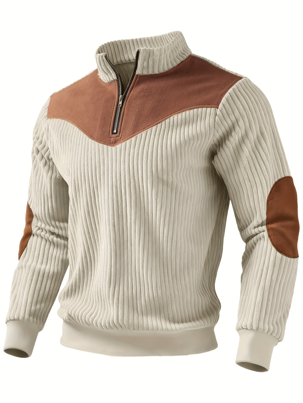 Pull Homme Demi-Zip Col Droit – Sweat Rétro Chaud et Côtelé