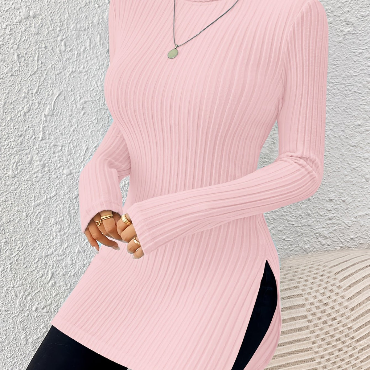 Haut élégant à col roulé pour femme – Tricot doux à manches longues et col montant