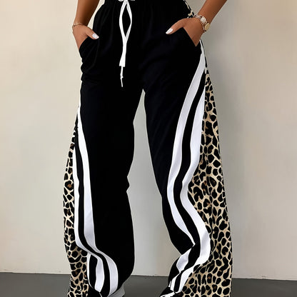 Pantalon large à imprimé léopard pour femme – Pantalon d'été décontracté avec cordon de serrage