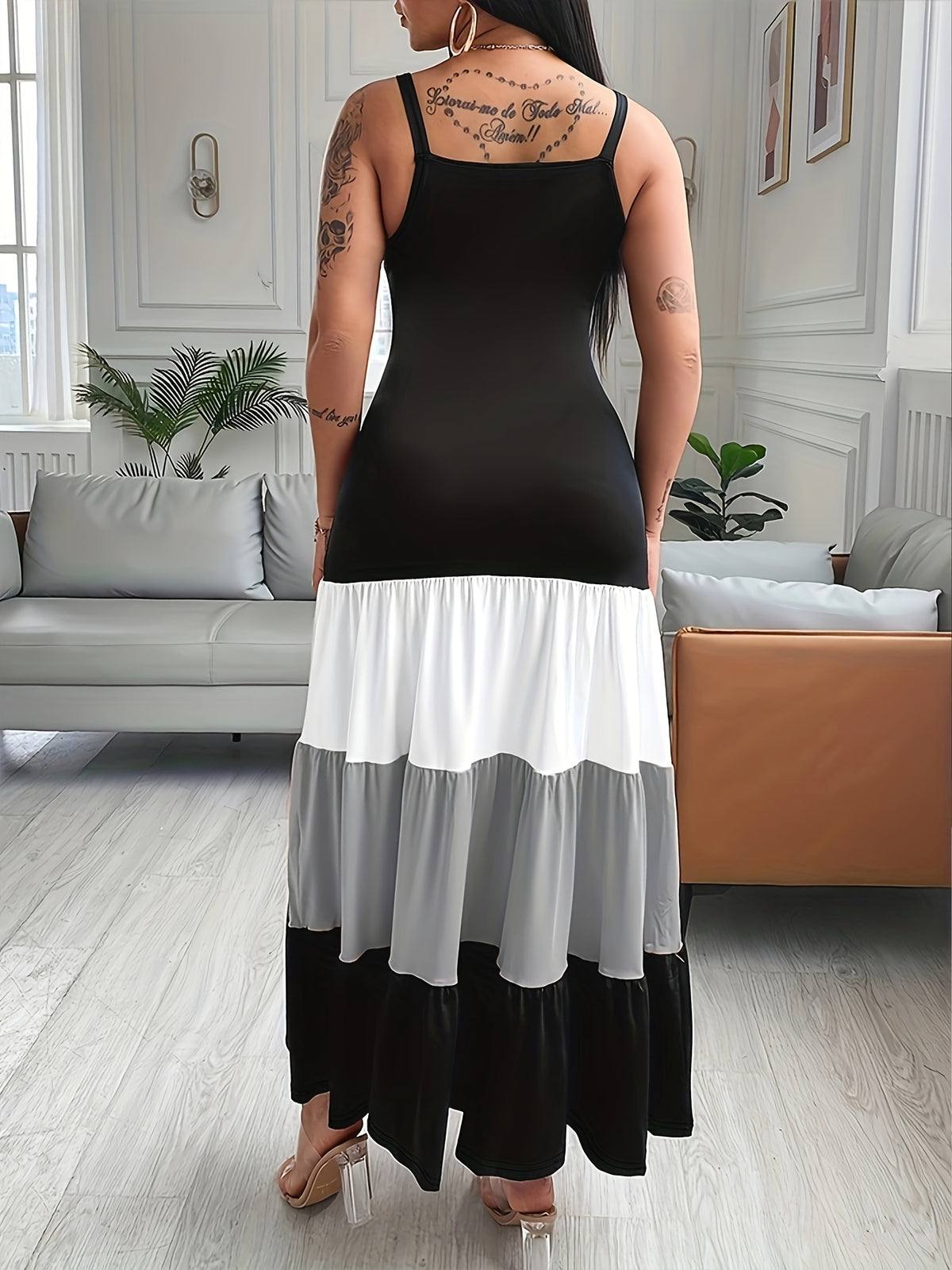 Colorblock Ruched Maxi Dress – Spaghetti Strap Ruffle Summer Dress