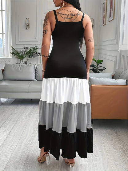 Colorblock Ruched Maxi Dress – Spaghetti Strap Ruffle Summer Dress