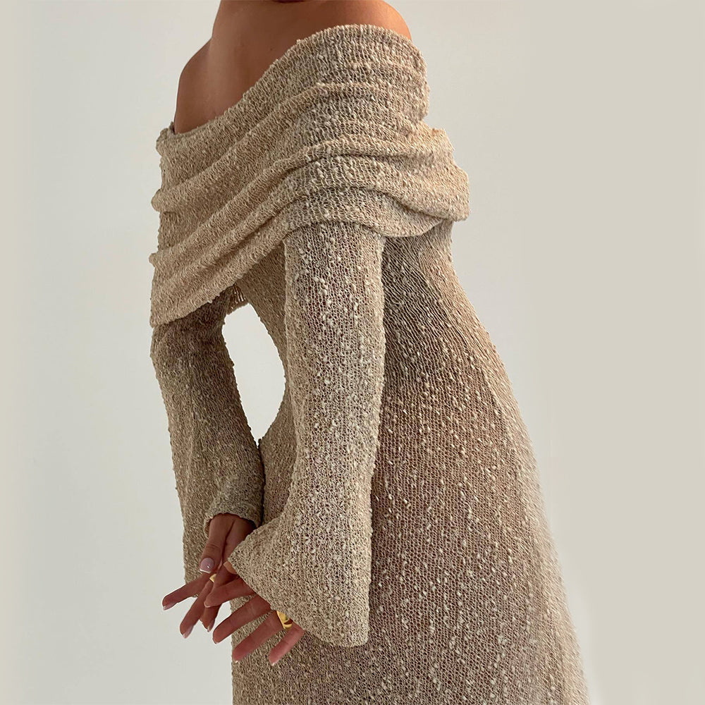 Robe longue en maille à une épaule – Robe de plage élégante à manches longues
