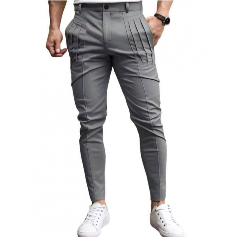 Men’s Slim Fit Cropped Dress Pants – Fleece Lined Casual Elastic Waist