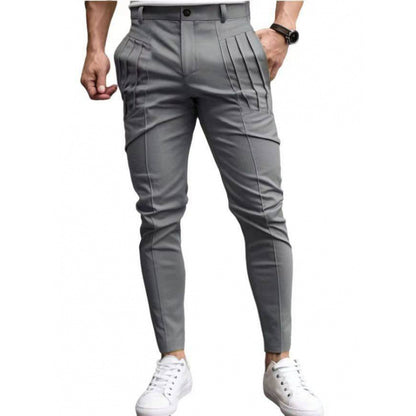 Men’s Slim Fit Cropped Dress Pants – Fleece Lined Casual Elastic Waist