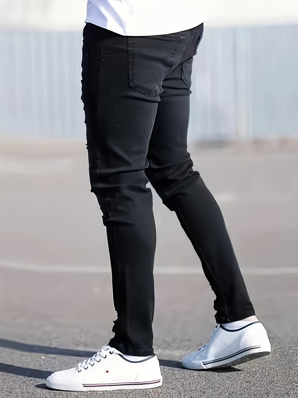 Jean slim noir délavé pour homme – Jean stretch déchiré pour toutes les saisons