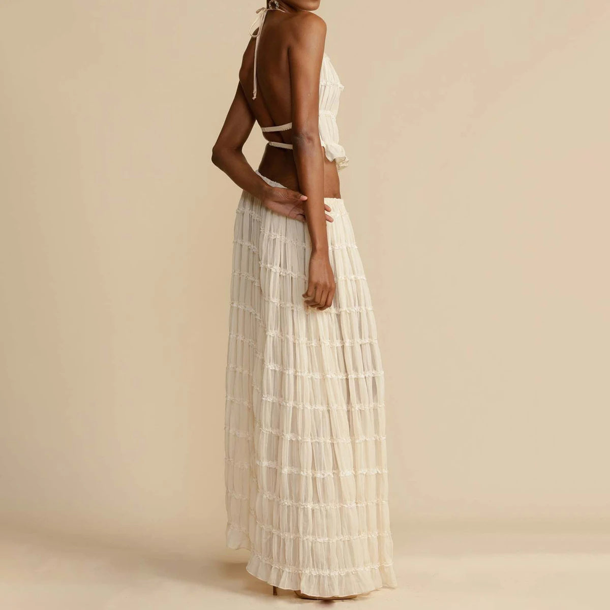 Ensemble 2 pièces robe caraco Loom & Soul™ – Haut court dos nu et jupe longue plissée taille haute pour femme