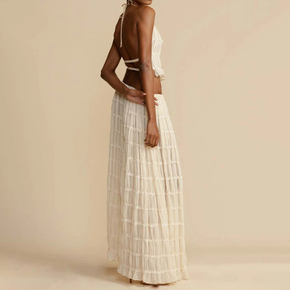 Ensemble 2 pièces robe caraco Loom & Soul™ – Haut court dos nu et jupe longue plissée taille haute pour femme