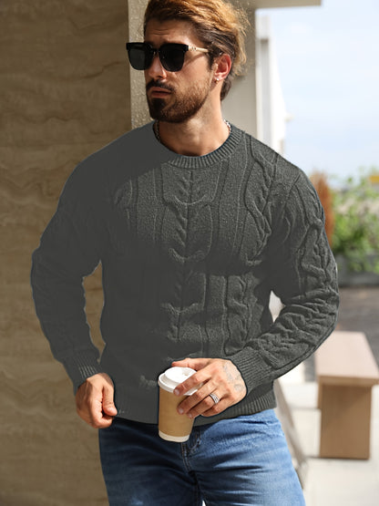 Suéter de punto a rayas para hombre – Suéter suave con cuello redondo y ribete acanalado