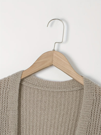 Elegant Deep V-Neck Ribbed Cardigan – Women’s Fall/Winter Knit Sweater