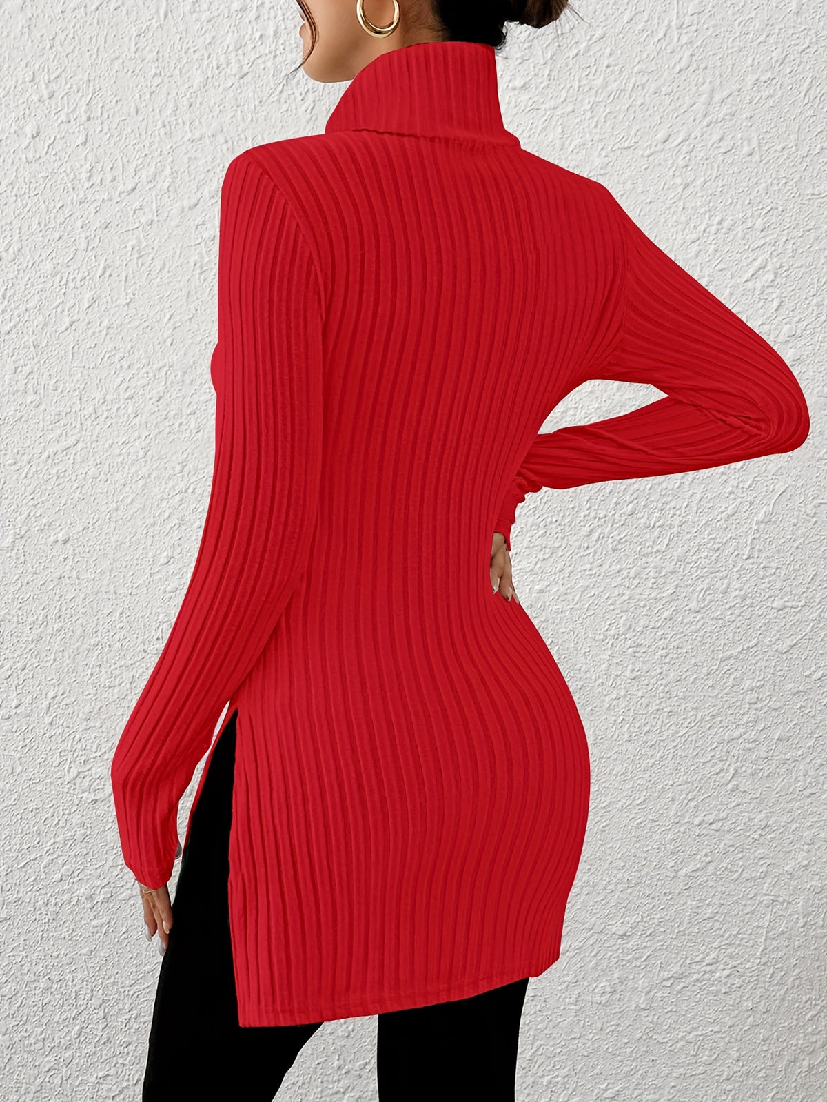 Haut élégant à col roulé pour femme – Tricot doux à manches longues et col montant